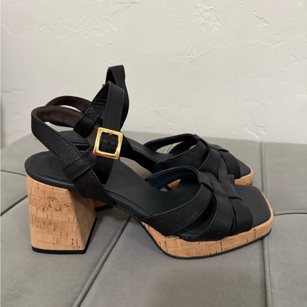 Elegant Black Wedges with Cork Heel US 7.5